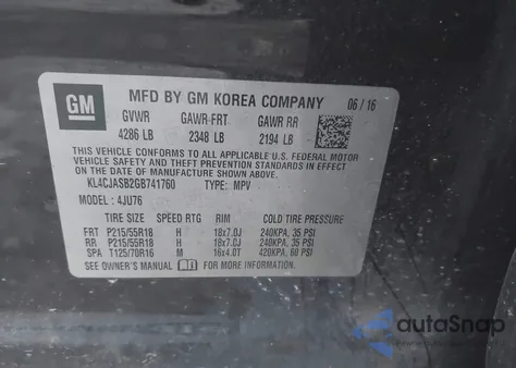 2016 Buick Encore z USA, uszkodzony, nr VIN KL4CJASB2GB741760